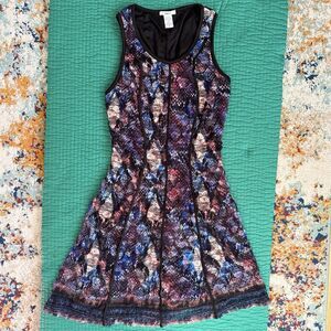 Bar III S Geometric Shift Dress Black Red Blue Stretch Artsy Mod Whimsigoth y2k